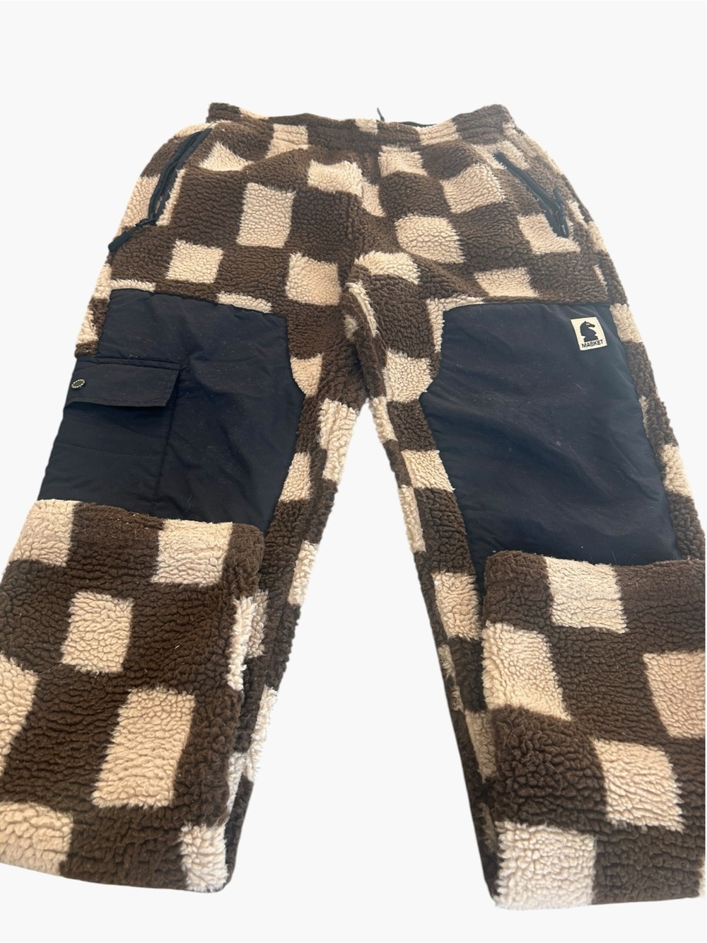 Market  Chess Club Jacquard Sherpa Pants Brown and Cream size small